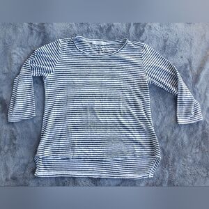 Womens cut loose blouse top shirt stripes gray white xs high low minimal